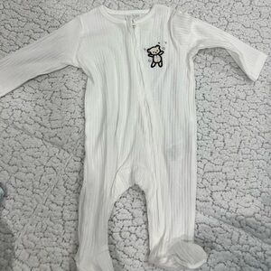White Baby One Piece with Bear Design